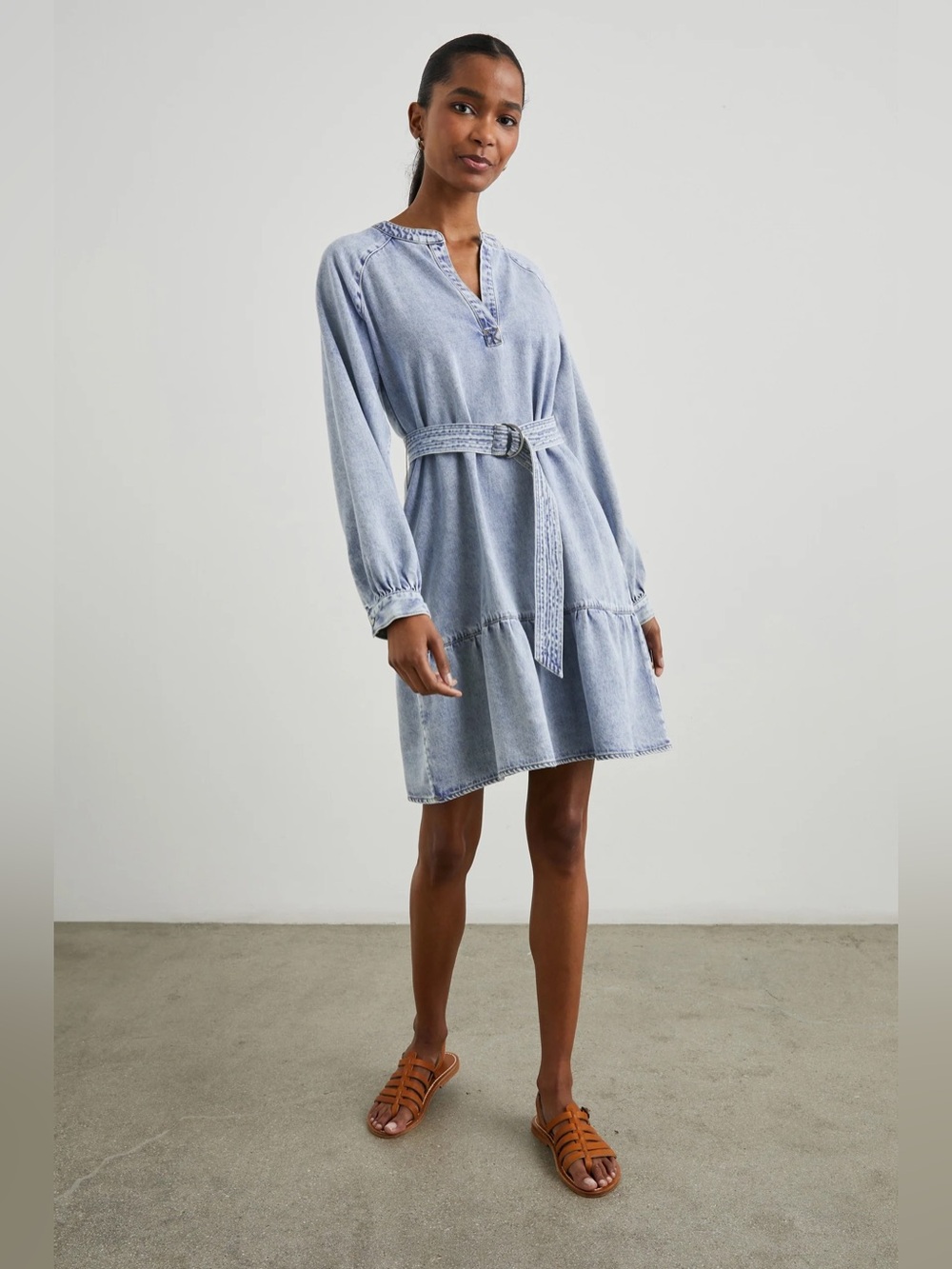 Rails Lila Chambray Denim Tiered Flounce Dress | Faded Indigo